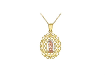 Three Tone Plated Filigree Virgin Mary Pendant